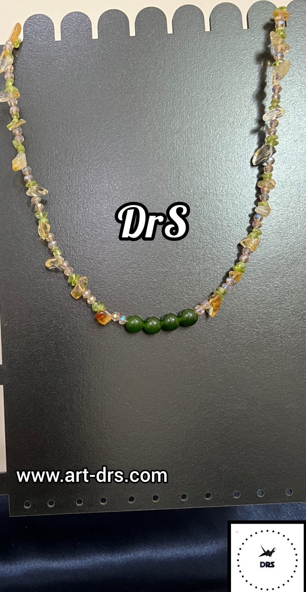 گردنبند سنگ یشم با سیترین و زبرجد