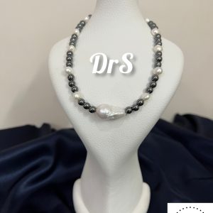 گردنبند مروارید اصل باروک با نقره و حدید