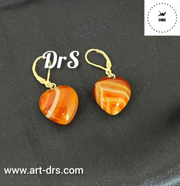 گوشواره عقیق کارنلین و نقره طرح قلبی