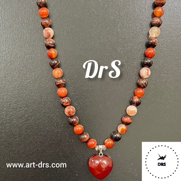 گردنبند بلند و رومانتویی عقیق کارنلین قلبی