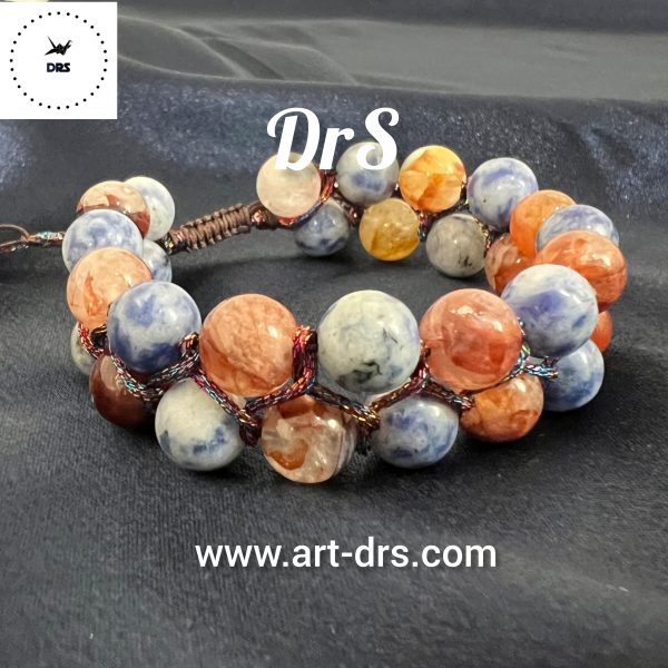 دستبند عقیق و سودالیت با بافت دو ردیفه