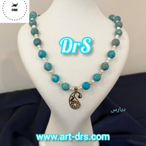 گردنبند طلا طرح جقه با فیروزه و مروارید