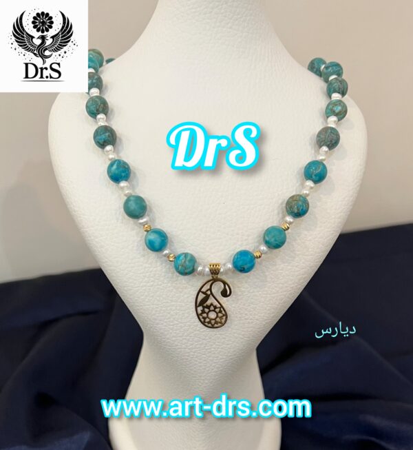 گردنبند طلا طرح جقه با فیروزه و مروارید