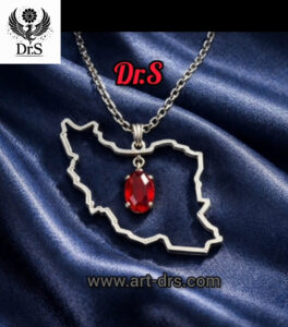 آويز گردنبند نقره نقشه ايران و ياقوت سرخ برند دياراس