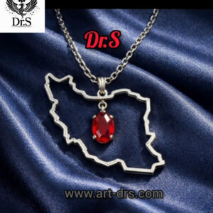 آويز گردنبند نقره نقشه ايران و ياقوت سرخ برند دياراس