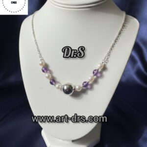 گردنبند گوی نقره و آمیتیست و مروارید اصل برند دیارس