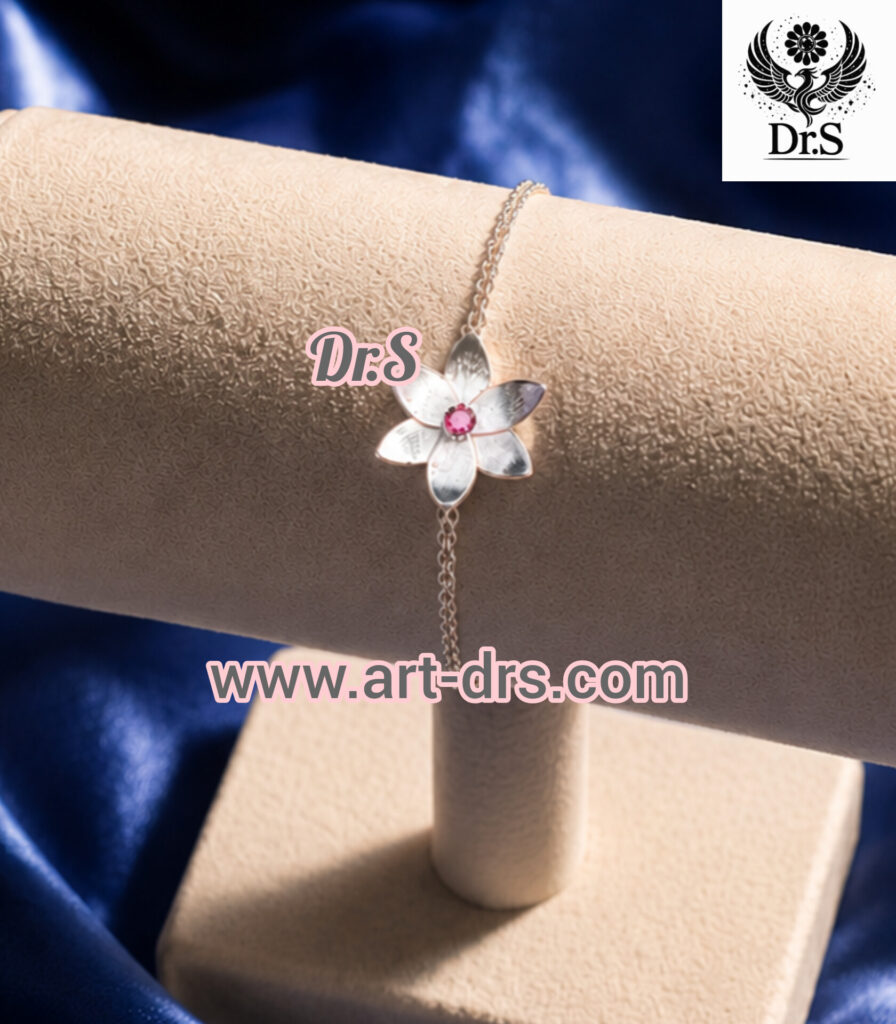 دستبند نقره طرح گل برند دياراس گل سه بعدی با نگین امیتیست